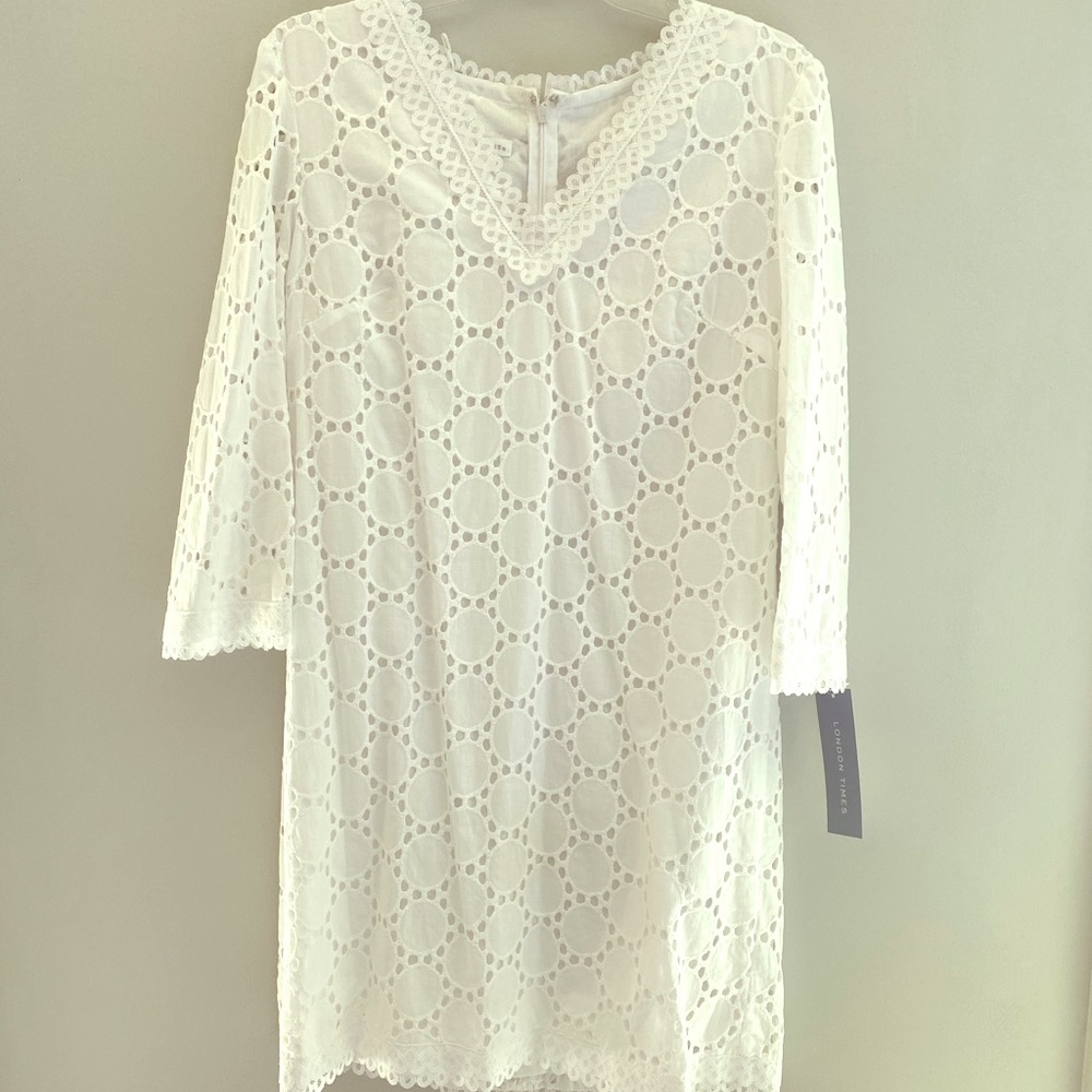 NWT London times white eyelet dress 3/4 sleeve